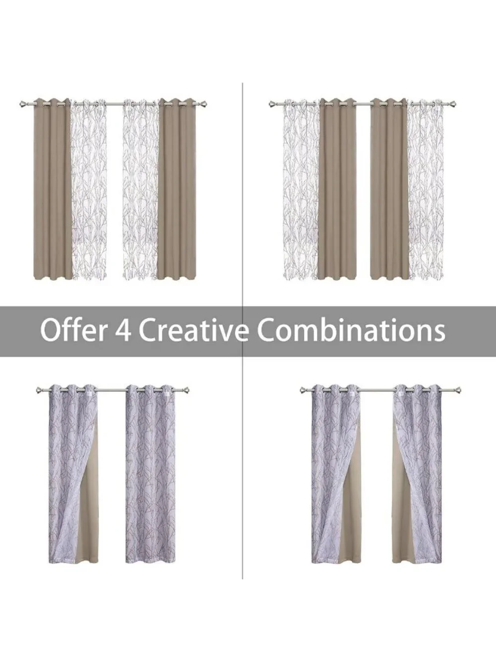 4-Piece Mix and Match Curtain Panels for Bedroom & Living Room Decor
